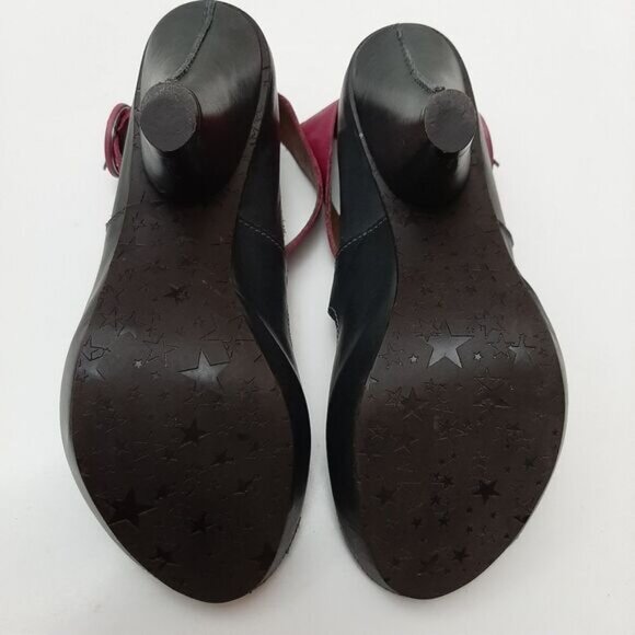 CHANII B Criss-Cross Straps Open Toe Low Platform Cone Heels Grey & Pink Sz 7 - Picture 13 of 15